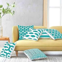 MODERN HOMES Plush Cotton Decorative Cushion Covers/Throw Pillow Covers (Aqua/Sea-Green, 16X16 Inch) - Set Of 6, 500 TC-19
