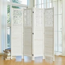7 Trees Wooden Room Divider with Stand | 4 Panel Handcrafted Partition Screen | Decorative Folding Separator for Living Room, Bedroom, Office, Restaurant | White Carved Mango Wood Privacy Panel-image-43
