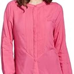 Women Pink Mandarin Collar Full Sleeve Solid Shirt Blouse-picture-10