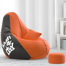 Biggie Bean Bag with Beans Filled 4XL Bean Bag with Free Cushion and Footrest - Official : PrintSculpture Combo (Matching Color : Printed, Kaafi Lazy - Orange Black)-19