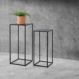 New Mark Impex Column Table, Set of 2 Side Tables Set of Plant Tables with Metal Frame, Decorative Table Scratch-Resistant-image-0