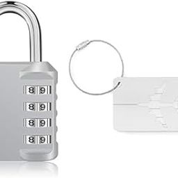 Jukusa 4-Digit Combination Lock with Luggage Tag | Heavy-Duty Travel Padlock Set for Suitcases, Backpacks & Lockers | TSA-Approved Security Accessory | Travel Accessories Gift Set (1 Pcs., Silver)-48
