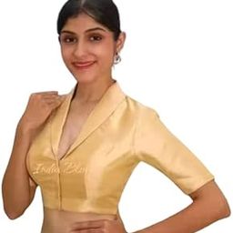 Women's Solid Art Silk Padded Collar Blouse – Short Sleeves, Front Hook_India98-image-51