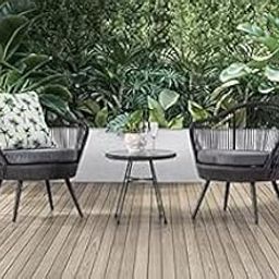 Flying Arrow Patio Furniture Set, 3 Pieces Porch Backyard Garden Outdoor Furniture Rope Chairs with Cushions and Table Conversation Set (Dark Grey)-image-84