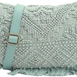 Fringed Knit Handbag for Women, Mint Green-image-4