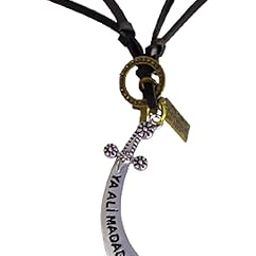 Religious Ya Ali Madad Sword Silver Metal, Leather Pendant Necklace Chain For Men And Women-image-91