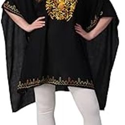 Women's Rayon Black Embroidery Kaftan Top-11