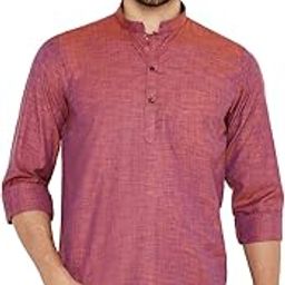 Linen Regular Short Kurta with Full Sleeves for Men-image-1