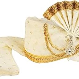 Premium Wedding Collection VIP Safa (Pheta/Pagdi/Turban) for Wedding and Traditional Function Use It [Off White, Free - Size, Adjustable System]-31