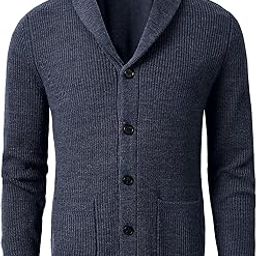 Men's Shawl Collar Cardigan Sweater Slim Fit Cable Knit Button up Dark Grey Merino Wool Sweater-image-24