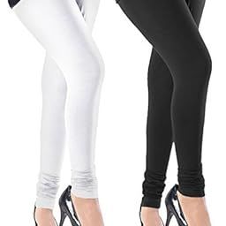 Women's Cotton Lycra Churidar Leggings Combo (Pack of 2 Black, White) - Free Size-image-32
