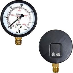 "Ji" Japsin Instrumentation Commercial Oxygen Pressure Gauge, 2 1/2" Dial, Range 0-280 Kg/Cm2 with a dual scale of 4000 PSI, Direct Mounting Bottom Entry, 1/4" BSP Connection, MS Case & Brass Internal-21