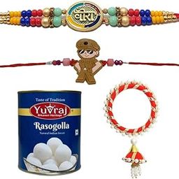 Yuvraj desingner rakhi for brother bhabhi 1 kid rakhi & sweets 1 kg rasgulla with roli chawal pack-image-27