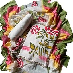 Classic Women's Solid Hand Work Cotton Dress Material For Traditional Ethnic Wear Free Size-14