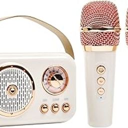 Portable Bluetooth Speaker with Microphone Set,Retro Bluetooth Speaker with Home Karaoke Machine,Portable Handheld Karaoke Mics Speaker Machine for Kids and Adults Home Party Birthday(White)-picture-21