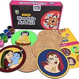 Mini Leaves Paint Your Own Mandala Art Coasters, Pack of 6 Coasters DIY Painting Craft Kit for Kids and Adults, All in One Painting Set, Brown-0
