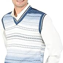 Men Woolen Printed V-Neck Design Sleeveless Pullover Heavy Rainbow Fabric Winter Wear Pure Wool Cardigan Regular Cotty Fully Warm Heavy Pullover Cardigans Free Sizes-picture-8