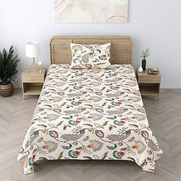 Cotton Single Bedsheet with Floral Print, 63 x 90 cm, 1 Pillow Cover, White-image-52