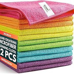 ALOUD CREATIONS 12Pc Microfiber Cleaning Cloths | Highly Absorbent Cleaning Supplies | Lint Free Cloths for Multiple Use | Powerful Dust Removal Cleaning Rags for House, Kitchen, Car Care | 40x40cm-picture-20