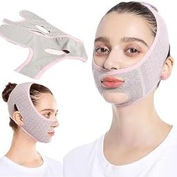 Facial Slimming Belt, Double Chin Reducer Reusable V-Shape Face Mask for Men & Women Facial Shaped UP Lift Belt, Slim Cheeks Lifting Jaw Line Shaper Anti Wrinkle Strap Elastic Face (1 Pcs) MULTICOLOUR-image-77