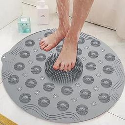 PARVLUXE Round Silicone Shower Mat | Non-Slip Bath Mat with Suction Cups | Antibacterial, Anti-Mold, Soft Massage Pad with Drainage Holes | Machine Washable for Kids, Adults, and Elderly-image-92