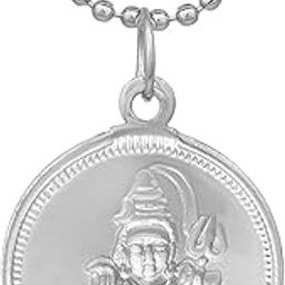 Silver Plated Shiv Mahadev Shiva Shankar Reversible Trishul Damru Enameled Coin Hindu God Pendant Necklace for Men and Women-62