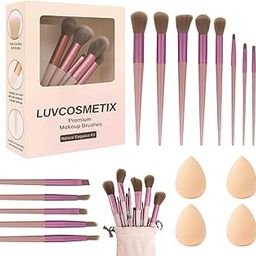 ANNA's Premium 17 Pcs with Gift Box 13 Pcs Makeup Brush Set with 4 Blender Sponge Professional Face & Eye Cosmetic Brushes for Foundation, Blending, Contouring, Eyeshadow – Soft Bristles Brown Handle-image-12