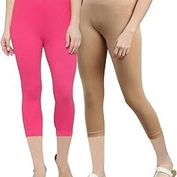 ZAYANQA Combo of 2 Slim Fit Stretchable Cotton Capri Leggings for Women 3/4 Pack of 2 Cropped Leggings |Wide Elastic Yoga Leggings | Workout Tights | Three Fourth Leggings Women for Gym, Running|-image-9