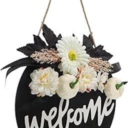 KITANDOVE Halloween Door Sign Decorative Chrysanthemum Festive Front Door Hanging Decor for Home Porch Cafe Halloween Decoration for Parties and Celebrations-image-22