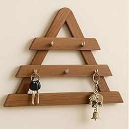 Teak Wood Key Stand for Wall | Wooden Key Holder for Home | Key Hanger | Home Decorative Keychain Holder with 5 Hooks | Natural Finish-image-23