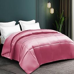 SANMARINO Comforter for Single Bed, 280TC Satin Comforters, Reversible AC Blanket/Duvet Comforter Lightweight, Breathable, Gift for Women, Wedding, Housewarming, Date Night - Pink-19