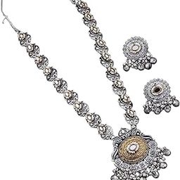Traditional Silver Oxidised Jewellery Set for Women – Antique Long Necklace with Matching Earrings, Ethnic Indian Tribal Design for Weddings, Festivals-image-50