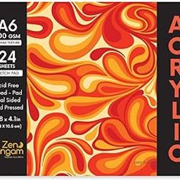 Zen Sangam Artists’ A6 Acrylics Glued Sketch Paper Pad - 300 GSM - Cold Pressed - (24 Sheets) - Canvas Texture Surface - 10.5x14.8cm - For Acrylics, Tempera, Poster Paint, Heavy-body Paints,Oil Paints-picture-19