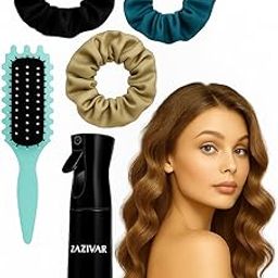 Zazivar Curly Hair Brush, Bounce Curl Brush, Materials Curl Brush Styling Brush For Detangling, Shaping And Defining Curls For Women And Men,Satin Scrunchies with Spray Bottle (300 ml)-97