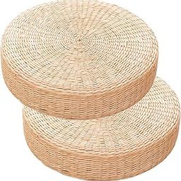 MERISHOPP 2X Round Straw Woven Tatami Cushion Floor Pouf Meditation Seat Mat 40x40cm-image-13