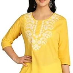 Varutri Embroidery Short Kurti for Women Cotton, Stylish Kurti for Women Western (in, Alpha, L, Regular, Yellow)-image-81