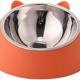 TGOPIT Elevated Cat Bowl Feeder Food Water Feeder Bowl for Cats, Kittens & Puppies | Persian Cat Food Bowl Tilted Raised Bowl Anti Vomiting 15° Slanted Bowl (Orange)-image-25