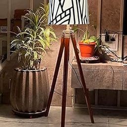 F N Finautica Wooden Italian Wooden Crafter Standard Size Tripod Floor Lamp with Spider Line Black Lamp Shade, Bulb and Holder, pack of 1-image-24
