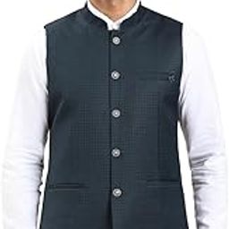 turtle Men Polyviscose Self Design Slim Fit Blue Nehru Jacket||Waistcoat-picture-38