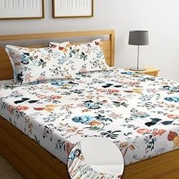 t tungol Cotton Feel Glace Cotton All Round (Elastic Fitted) Single Bed Bedsheet with 1 Pillow Cover- 4 Feet x 6 Feet - 48 Inches x 72 Inches x 6 Inches (Blue Flower)-image-87