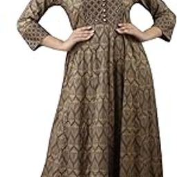 Women's Viscose Rayon Round Neck 3/4 Sleeves Printed Anarkali Gown-14