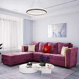 FURNY Melrond 6 Seater Fabric LHS Sectional L Shape Sofa Set (Left Facing-Pink)-image-8