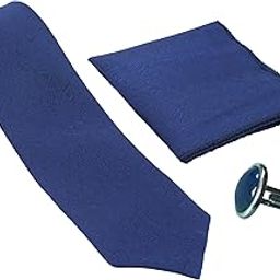 Navy Blue Floral Italian Silk Tie, Pocket Square & Matching Cufflink Gift Set for Men – 2.75" Slim Necktie, 10x10 Handkerchief, Brass Cufflinks – Elegant Formal Accessories in Wooden Gift Box-image-89