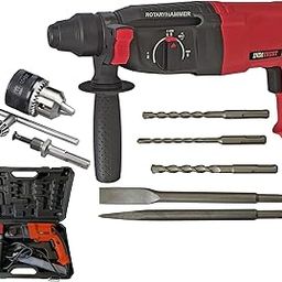 Inditrust RED 1250W 6 MONTHS WARRANTY 26mm 2-26 RE Reversible Rotary Hammer Drill machine with 3 Modes 3 Hammers Bits 2 Chisels and 13mm Drill chuck Key and Adapter set 100% Copper Winding-image-5
