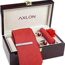 Tie for Men – Micro Silk Neck Ties Set with Cufflinks Flower Pin, Pocket Square & Black Gift Box, Combo Necktie Sets for Office Wear, Formal Suits & Weddings (Crimson Red, NXPLX_254)-image-44