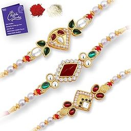 Modern Kundan Rakhi Combo & Designer Gold Plated Premium Rakhi for Brother, Roli Chawal & Greeting Card|Rakhi for Bhaiya|Rakhi for MEN|Kundan Rakhi|Rakhi Combo-Set of 3 (CBRAK100058)-image-39