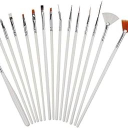 15 Pcs Professional Nail Art Design Painting and Drawing UV Polish Brush Tool Kit Acrylic Nail Art Design Painting Tool Pen Polish White Nail Brush Set(White)-picture-49