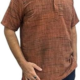 Crown Creation Mens KhaadiCotton Short Kurta Comfortable & Stylish Casual Ethnic Wear for Daily Use | Half Sleeves | Lightweight & Breathable Fabric | Ideal for Summer, Office Wear-image-47