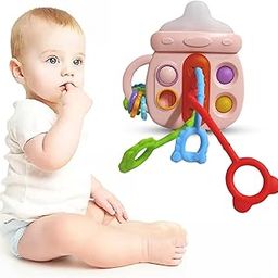 Kidology Montessori Sensory and Fine Motor Skills Toy for Babies - Cute Bottle Shape with Rattles, Perfect for Toddlers 6+ Months- Ideal Birthday, Travel, & Teething Toy for Boys & Girls(Pink)-image-3