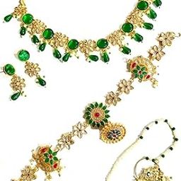 Necklace, Earring, Maang Tikka & Nose Ring Set Jewellery Set_564-image-77
